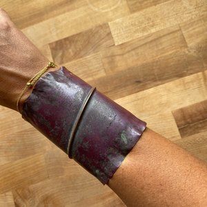 Oxidized Metal Leaf Cuff Bracelet